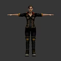 3D Female Character Model in Black and Yellow Outfit with Arms Outstretched Standing Pose