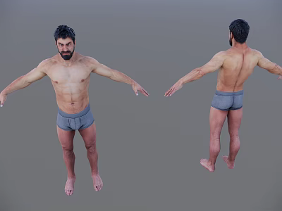 Fit Shirtless Man In Gray Underwear With Arms Outstretched Front And Back View 3d model