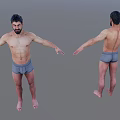 Fit Shirtless Man In Gray Underwear With Arms Outstretched Front And Back View