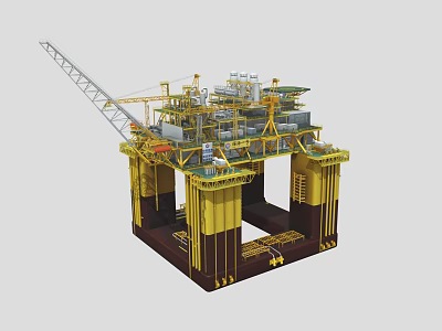 Offshore Industrial Oil Platform With Crane Steel Structure And Drilling Equipment 3d model