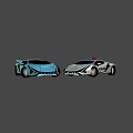 Blue Sports Car and White Police Car with Red and Blue Lights and Futuristic Design