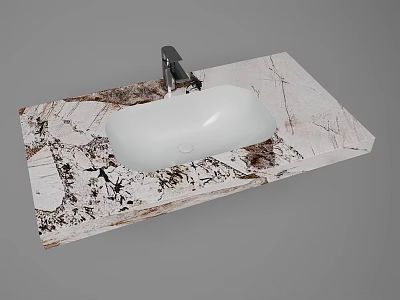 Elegant Modern White Washbasin On Marble Patterned Countertop With Silver Faucet 3d model