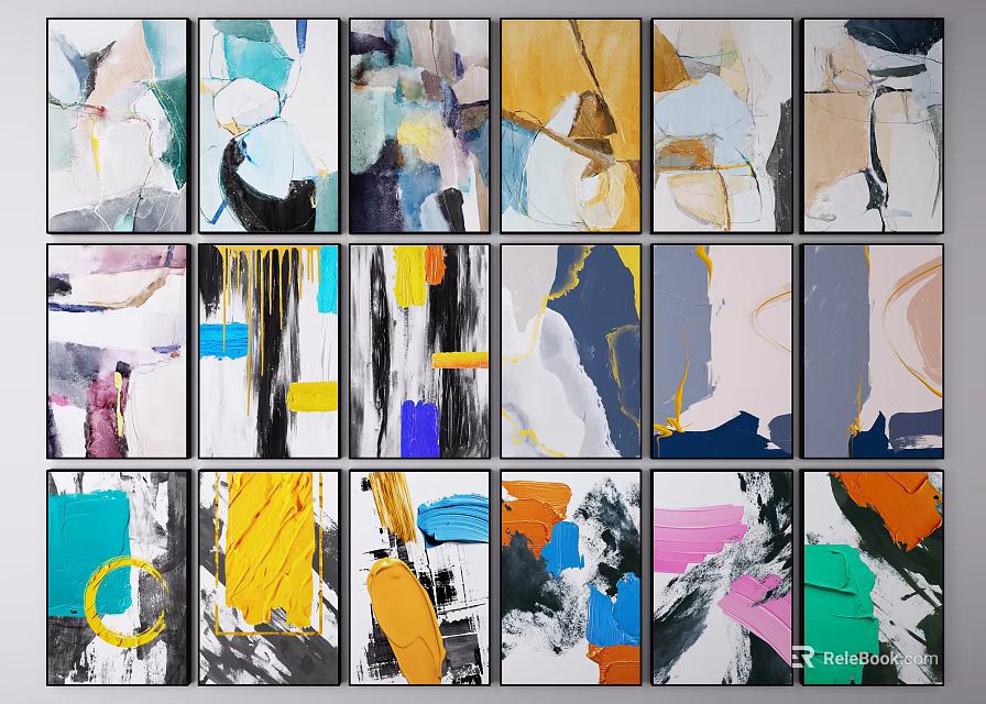 Colorful Abstract Paintings With Various Styles And Artistic Brush Strokes 3d model 
