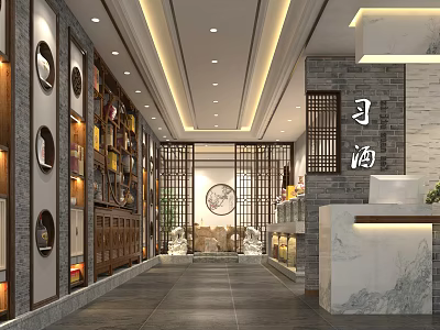 Chinese Style Cigarette and Alcohol Store Interior with Shelves Displayed Products and Counter 3d model