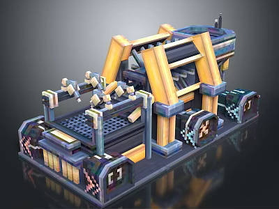 Mechanical Architectural Structure With Yellow Blue Frames And Platform Design 3d model