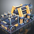 Mechanical Architectural Structure With Yellow Blue Frames And Platform Design