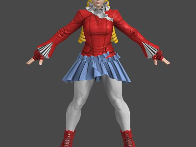 3D Anime Human Character With Red Coat Blue Skirt And Yellow Pigtails Design 3d model