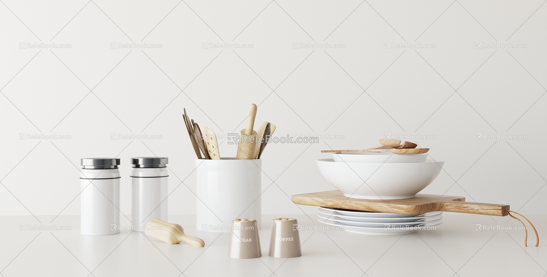 Modern kitchen supplies ornaments combination 3d model