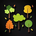 Colorful Decorative Trees With Various Leaf Shapes And Fallen Leaves Design 3d model