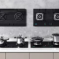 Modern Kitchen Gas Stove Tops With Stainless Steel Pots And Pans