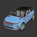 Blue Modern SUV Featuring Black Roof Front Grille And Shiny Reflective Surface Design
