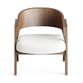 Modern Accent Chair with Wooden Frame Curved Armrests and White Padded Seat