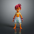 Animated Game Movie Character With Red Hair Orange Skin White Blue Shorts And Wrist Guards 3d model
