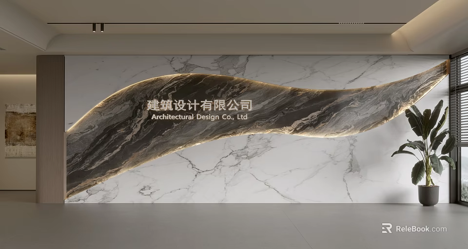 Modern Marble Background Wall With Elegant Texture And Architectural Lighting Design Elements 3d model 