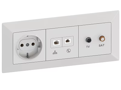 White Multifunctional Switch Panel With Power Socket Ethernet Ports TV SAT Connections 3d model