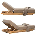 Natural Solid Wood Adjustable Chaise Lounge With Soft Beige Cushion And Cozy Throw Blanket