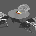 Modern Wireframe Table And Chair Sets With Chessboard And Round Tables 3d model