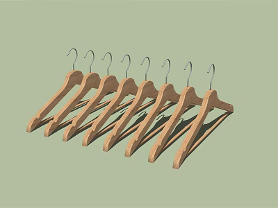 Wooden Clothes Hangers With Metal Hooks Neatly Arranged On Light Green Background 3d model