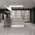 Modern Showroom With Marble Display Panels Polished Stone Floor And Recessed Lighting