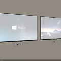 Two Wall Mounted TVs Showing Windows 10 And Volcano Landscape Screens