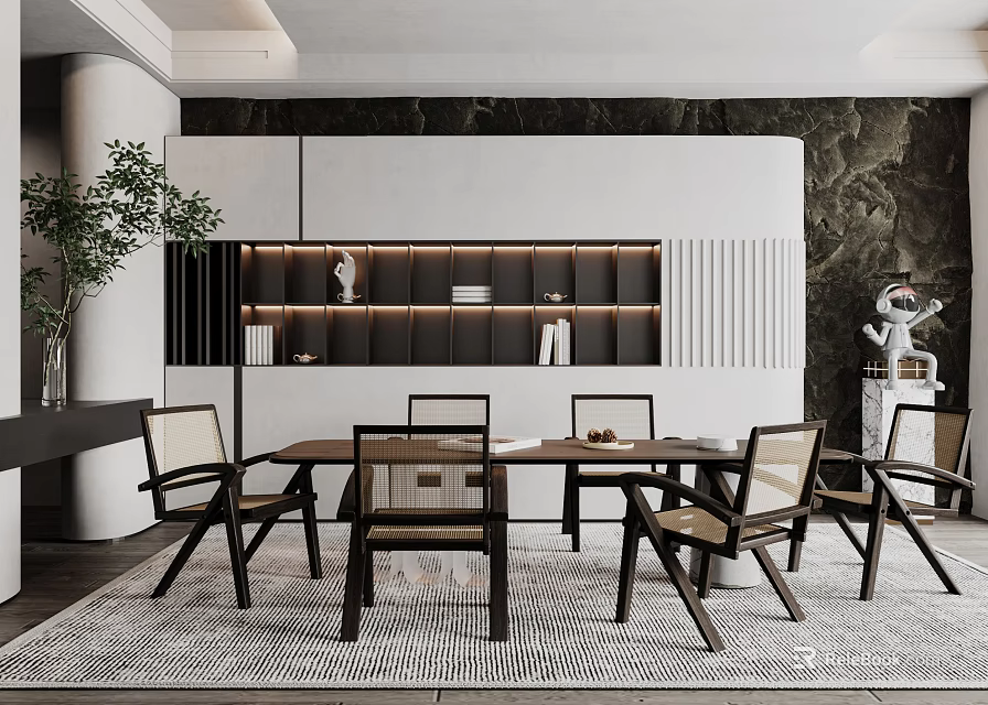 Elegant Modern Restaurant Interior With Dining Table Chairs And Luxury Decorations 3d model 