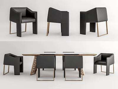 Modern Dining Table Set With Black Chairs And Metal Legs Wooden Top 3d model