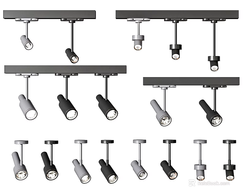 Modern Downlights And Spotlights With Track Mounted Assorted Black Gray Designs 3d model