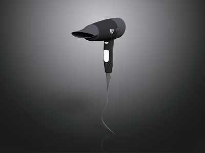 Black Modern Hair Dryer With Ergonomic Handle Control Button And Power Cord 3d model