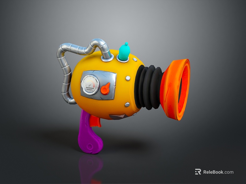 Colorful Toy Weapon With Yellow Body Silver Pipes Orange Muzzle And Purple Grip 3d model 