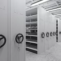 White Mobile Shelving Units With Black Wheel Handles Multiple Shelves Neatly Arranged In Storage Room