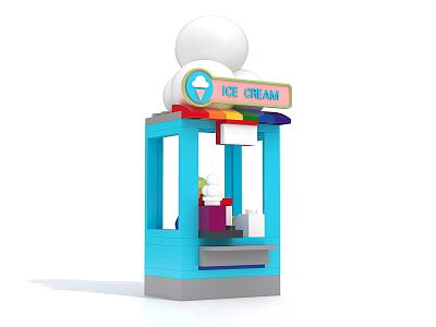 Blue Building Blocks Ice Cream Stand With Colorful Sign White Dome And Ice Cream Model 3d model