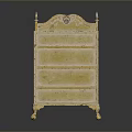 Antique Yellow Etagere With Carved Top Multiple Shelves And Wheeled Base