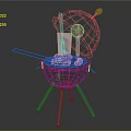 Green Barbecue Grill With Open Lid Grill Rack And Food Items On Metal Legs