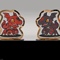DIGIMON Trophy Figures with Gold Base and Gray Accents Featuring Two Characters 3d model