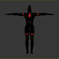 Full Body Black Humanoid Figure With Red Accent Lines Standing Arms Outstretched On Gray Background