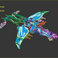 Cosmic Spaceship Model Blue And White Detailed Mechanical Design With Wings And Red Accents