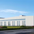 Large Industrial Factory Building With Green Trees Lawns Roads And Parking Areas