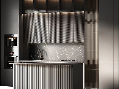 Elegant Modern Kitchen Interior With Textured Cabinets And Marble Island Countertop 3d model