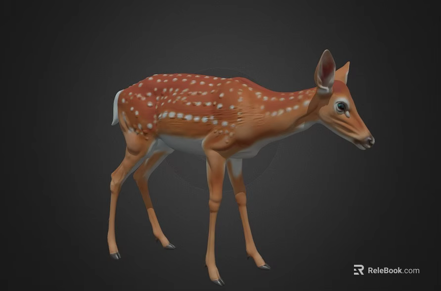 Realistic Brown Fawn With White Spots Standing Gracefully On Black Background 3d model 