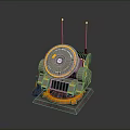 Mechanical Device With Circular Main Body Yellow Ring Two Antennas And Orange Base Structure 3d model