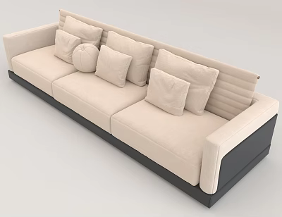 Modern Beige Three Seater Sofa With Comfortable Cushions And Black Base 3d model