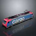 Blue and Pink Cargo Electric Locomotive Train With Top Pantograph And Reflective Surface