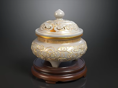 Traditional Luxury White Ceramic Sofa And Tea Table Combination With Delicate Golden Cloud Patterns 3d model