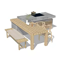 Natural Wooden Dining Table Set With Bench Chair And Marble Top Decor