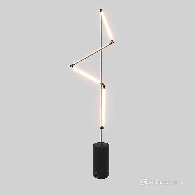 Modern Curved Light Tube Floor Lamp with Black Metal Base and Warm Glow 3d model 