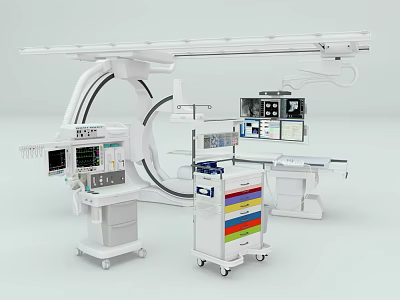 Advanced Medical Imaging System With C arm Multiple Monitors Mobile Cart And Control Console 3d model