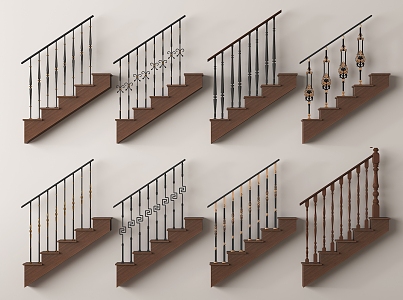 European style handrail European style handrail stair handrail metal post metal fence 3d model