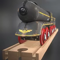 Wooden Electric Toy Train with Red Wheels Number 220 on Track