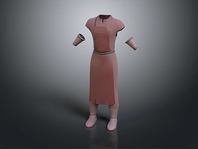 Elegant Brown Long Robe With Short Sleeves Belt And Matching Boots Design 3d model