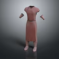 Elegant Brown Long Robe With Short Sleeves Belt And Matching Boots Design 3d model